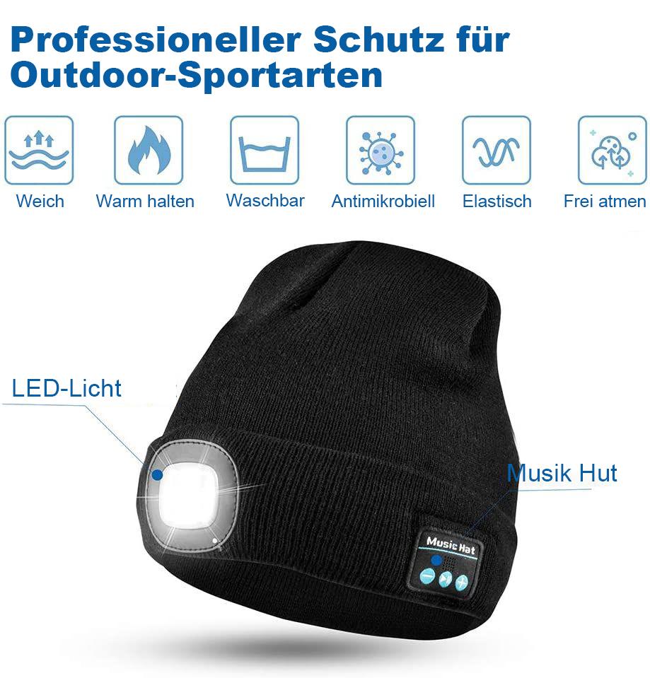 Bluetooth Mütze mit LED-Scheinwerfer