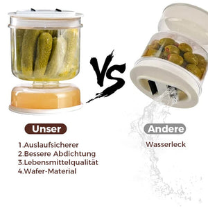 Pickle and olive glass container with strainer