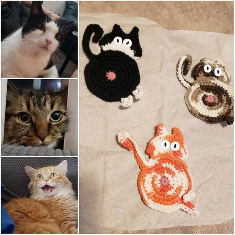Süßer Katzenarsch Strickuntersetzer