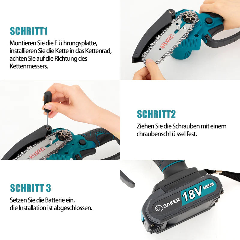 Saker 4 Zoll Mini Akku Kettensäge Einhandsäge