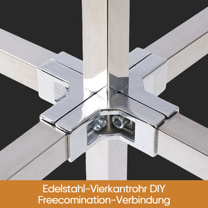 Verschiedene Formen von Vierkantrohrverbindern aus Edelstahl