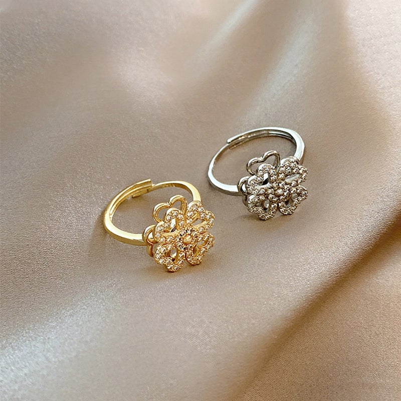 Drehbarer Diamanten Vierblättriger Kleeblatt Ring