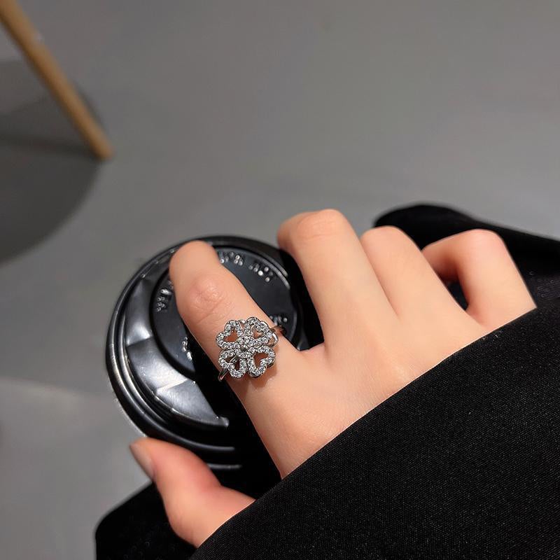 Drehbarer Diamanten Vierblättriger Kleeblatt Ring