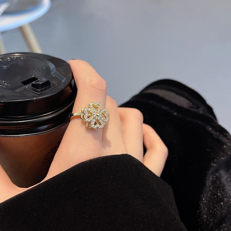 Drehbarer Diamanten Vierblättriger Kleeblatt Ring