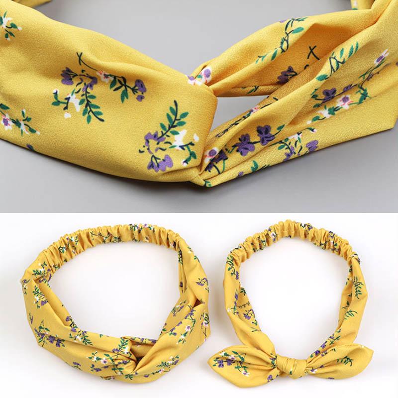 Kinder und Mutter Kreuzgeknotetes Hasenohren-Stirnbänder Set, 2 Stücke