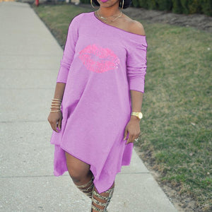 Lippen-Druck-T-Shirt-Kleid